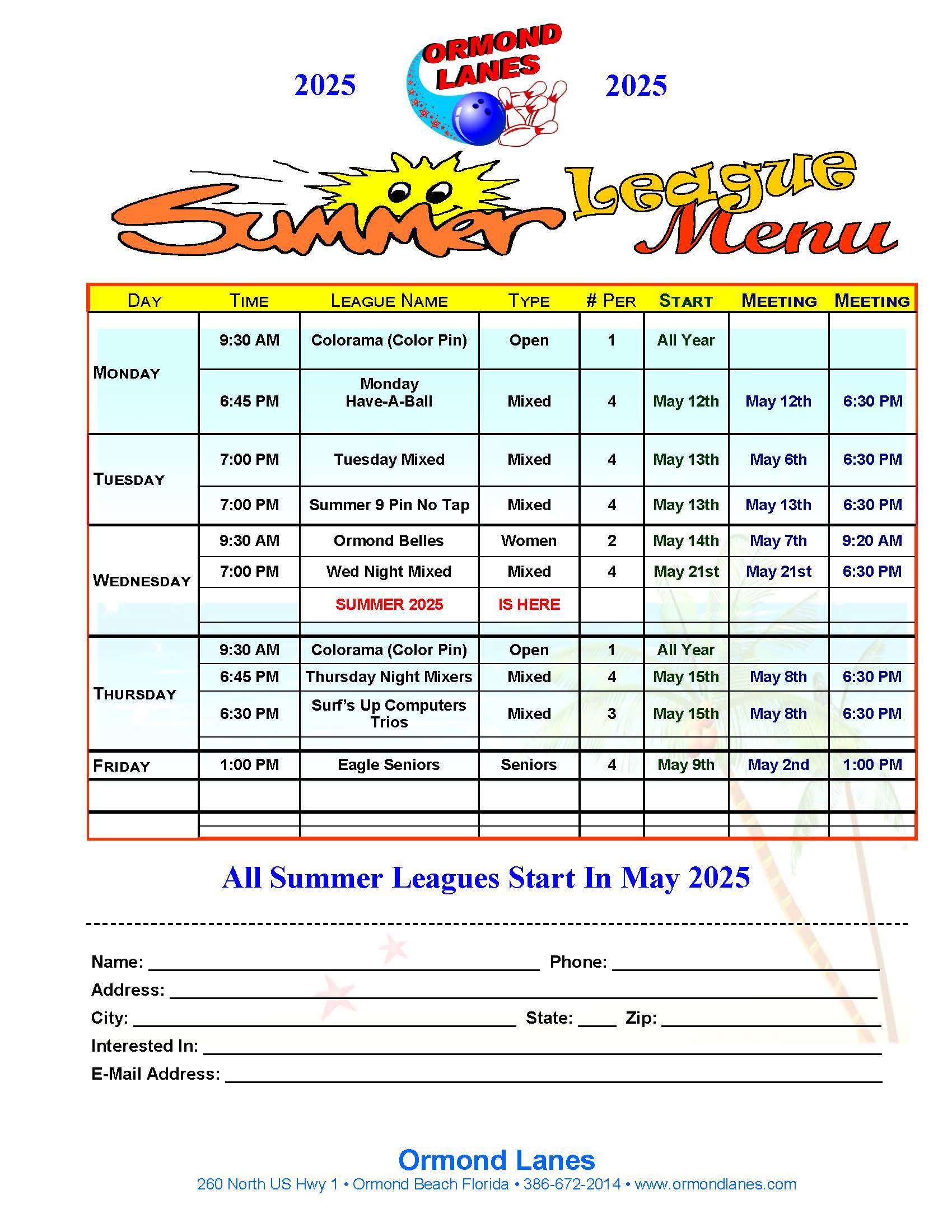 summer league menu